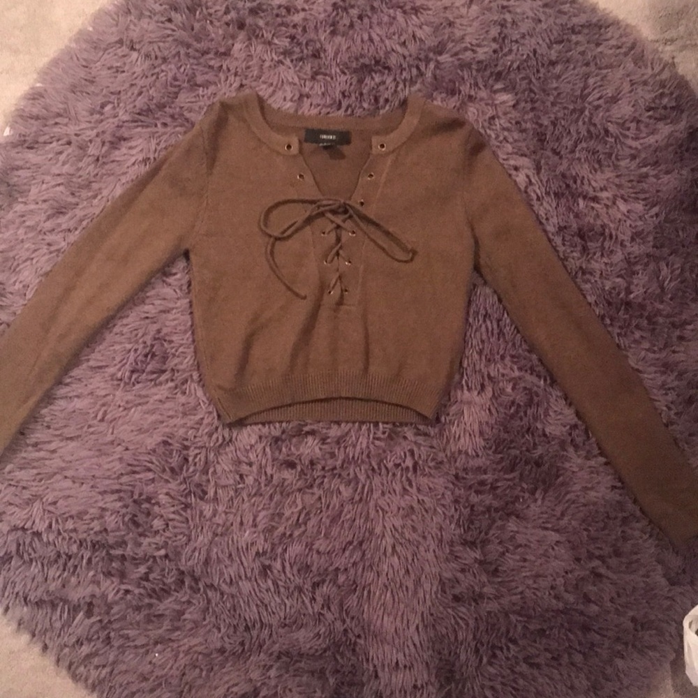 Green front laced sweater